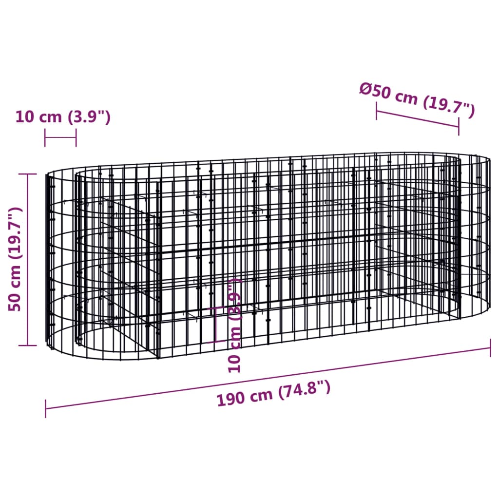 Gabion plantenbak vergroot 190x50x50 cm gegalvaniseerd ijzer