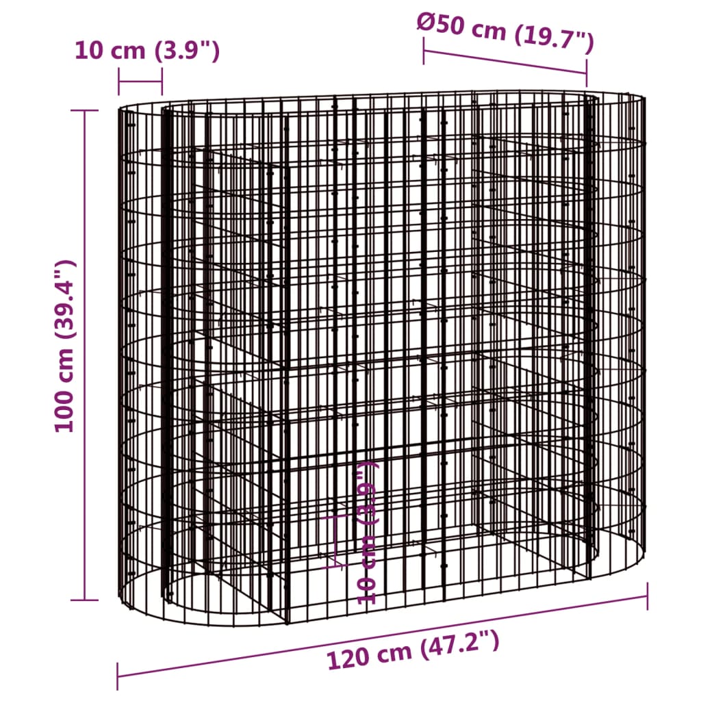 Gabion plantenbak verhoogd 120x50x100 cm gegalvaniseerd ijzer