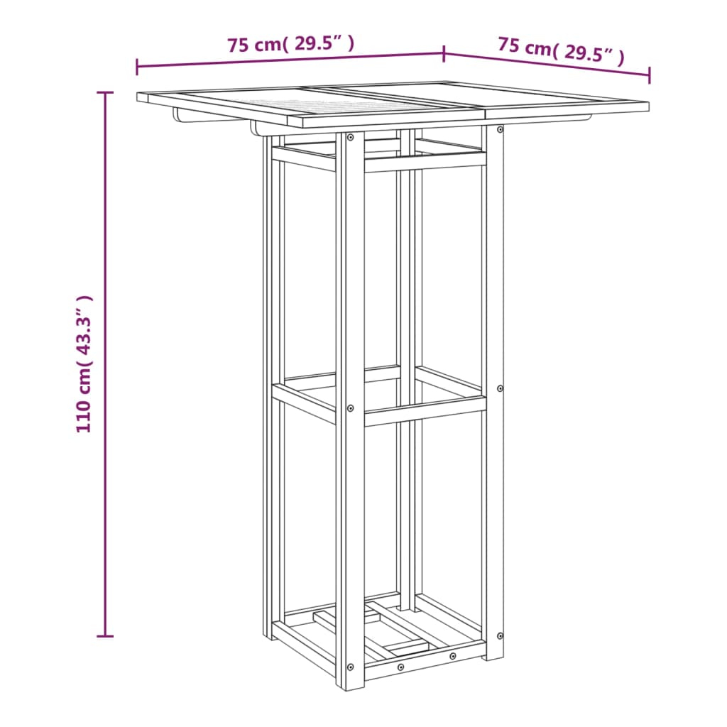 Bistrotafel 75x75x110 cm massief acaciahout