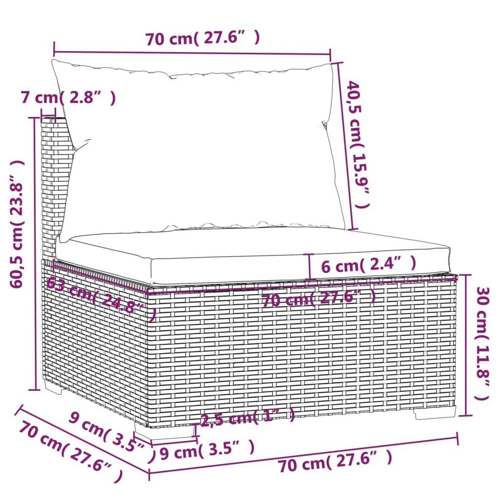 13-delige Loungeset met kussens poly rattan zwart