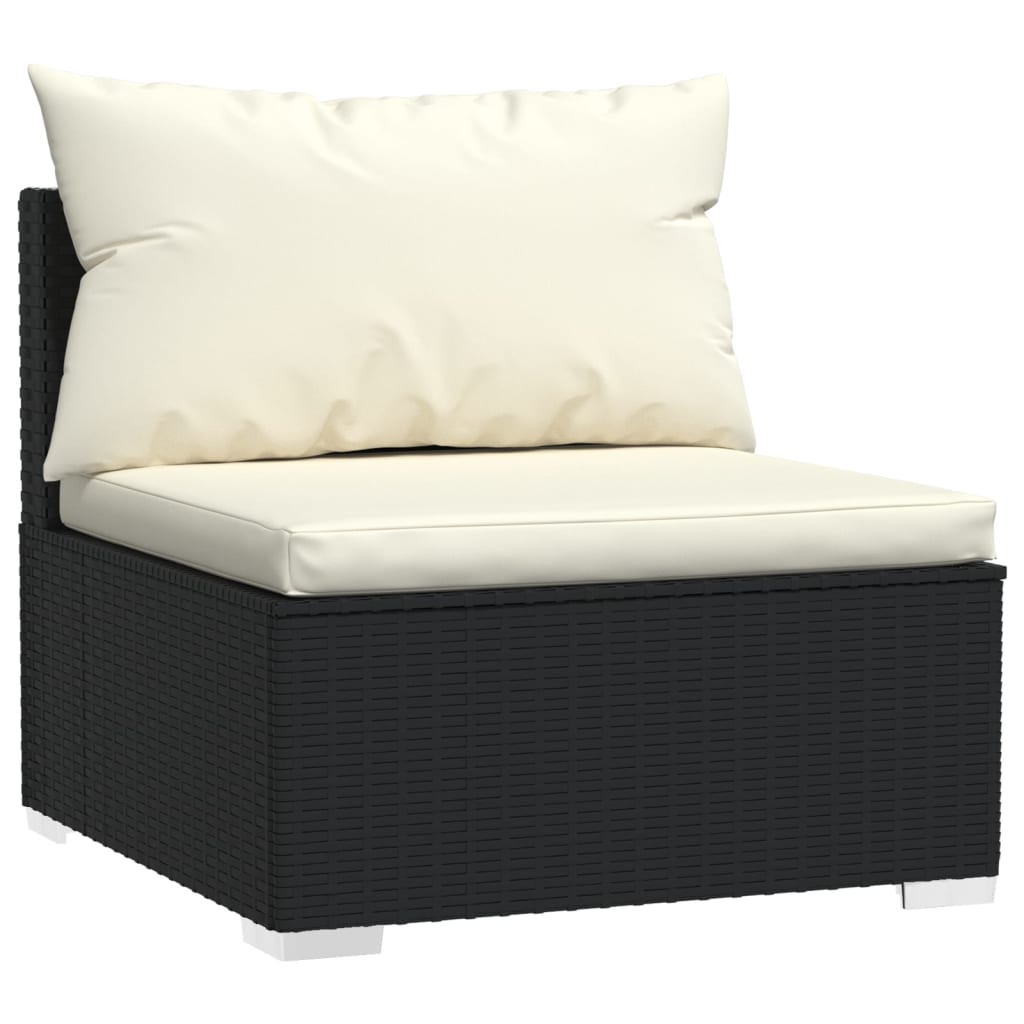 10-delige Loungeset met kussens poly rattan zwart