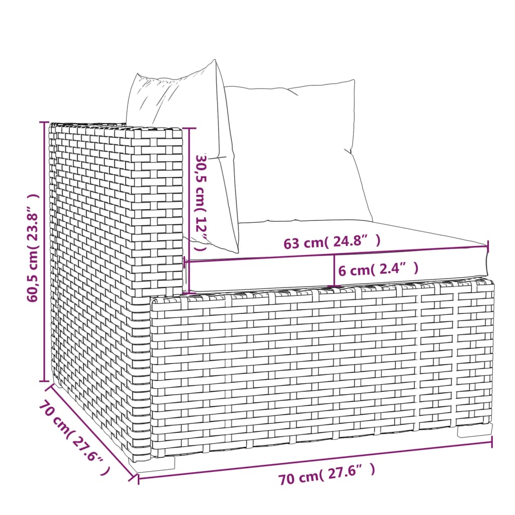 10-delige Loungeset met kussens poly rattan zwart