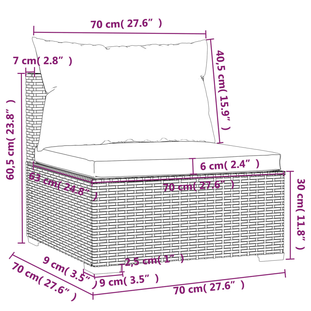 11-delige Loungeset met kussens poly rattan zwart