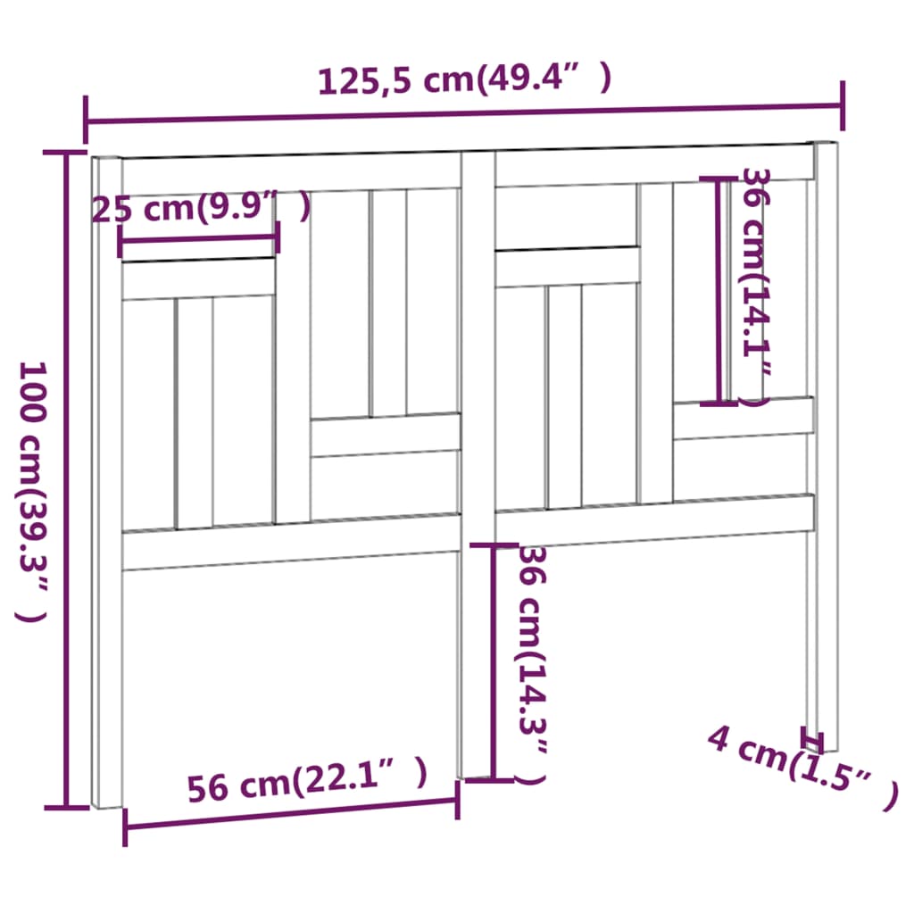 Hoofdbord 125,5x4x100 cm massief grenenhout