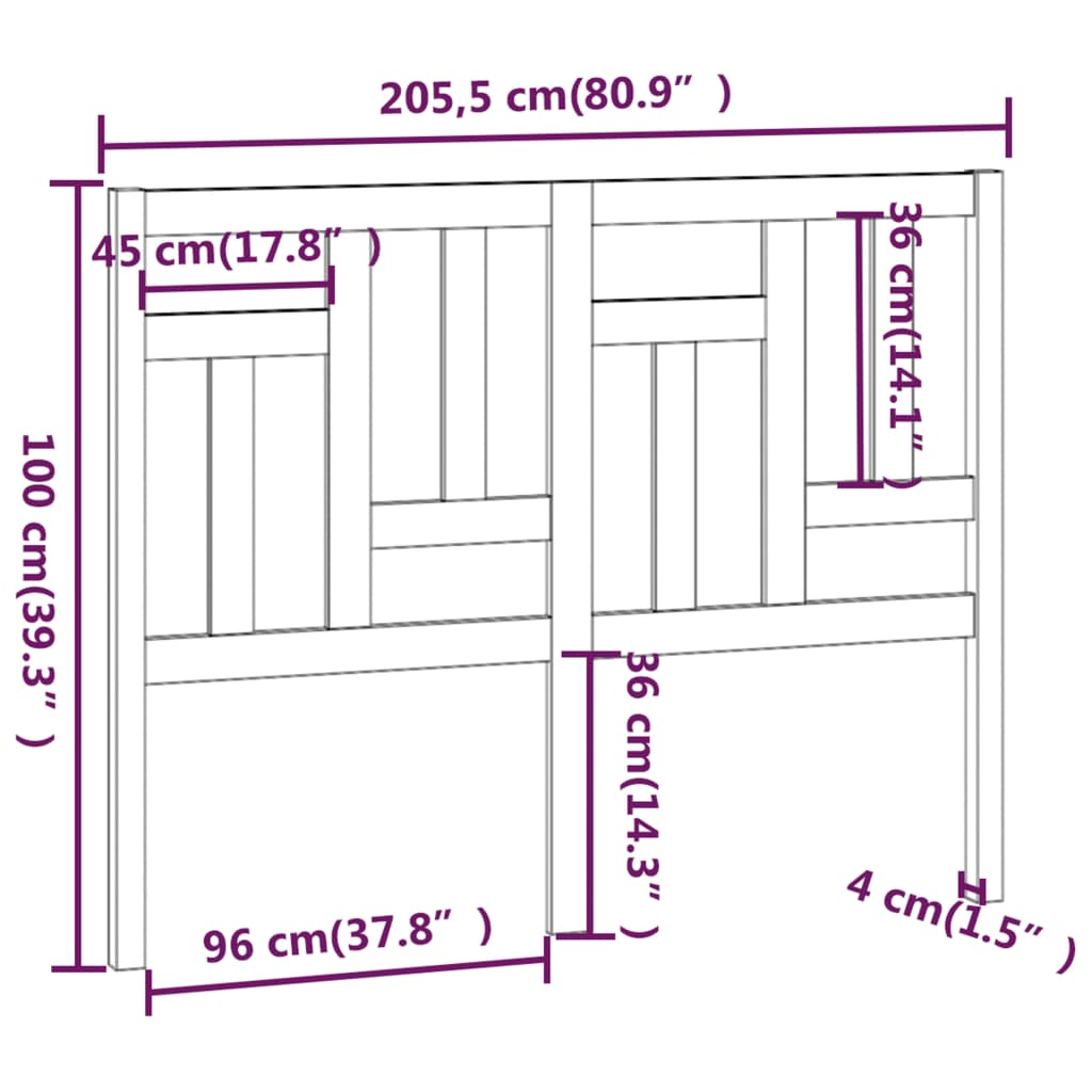 Hoofdbord 205,5x4x100 cm massief grenenhout