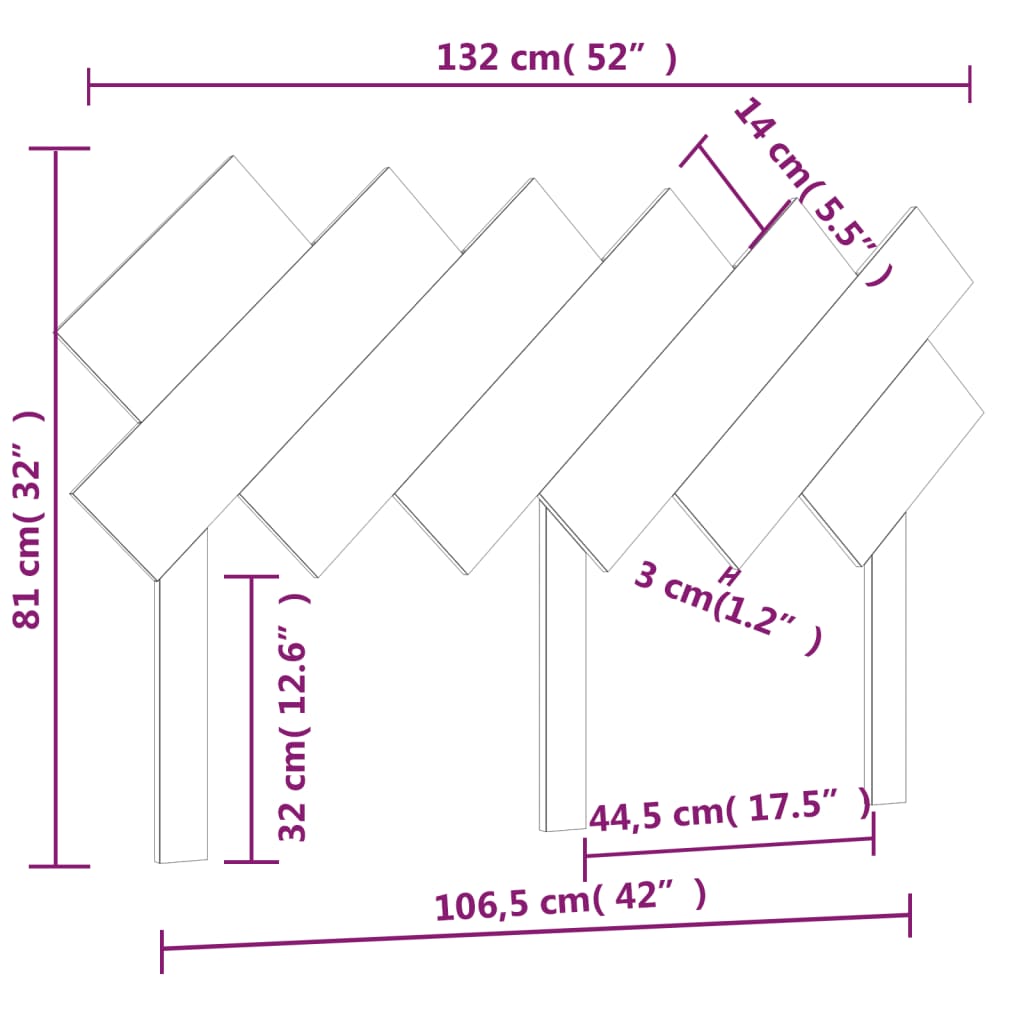 Hoofdbord 132x3x81 cm massief grenenhout