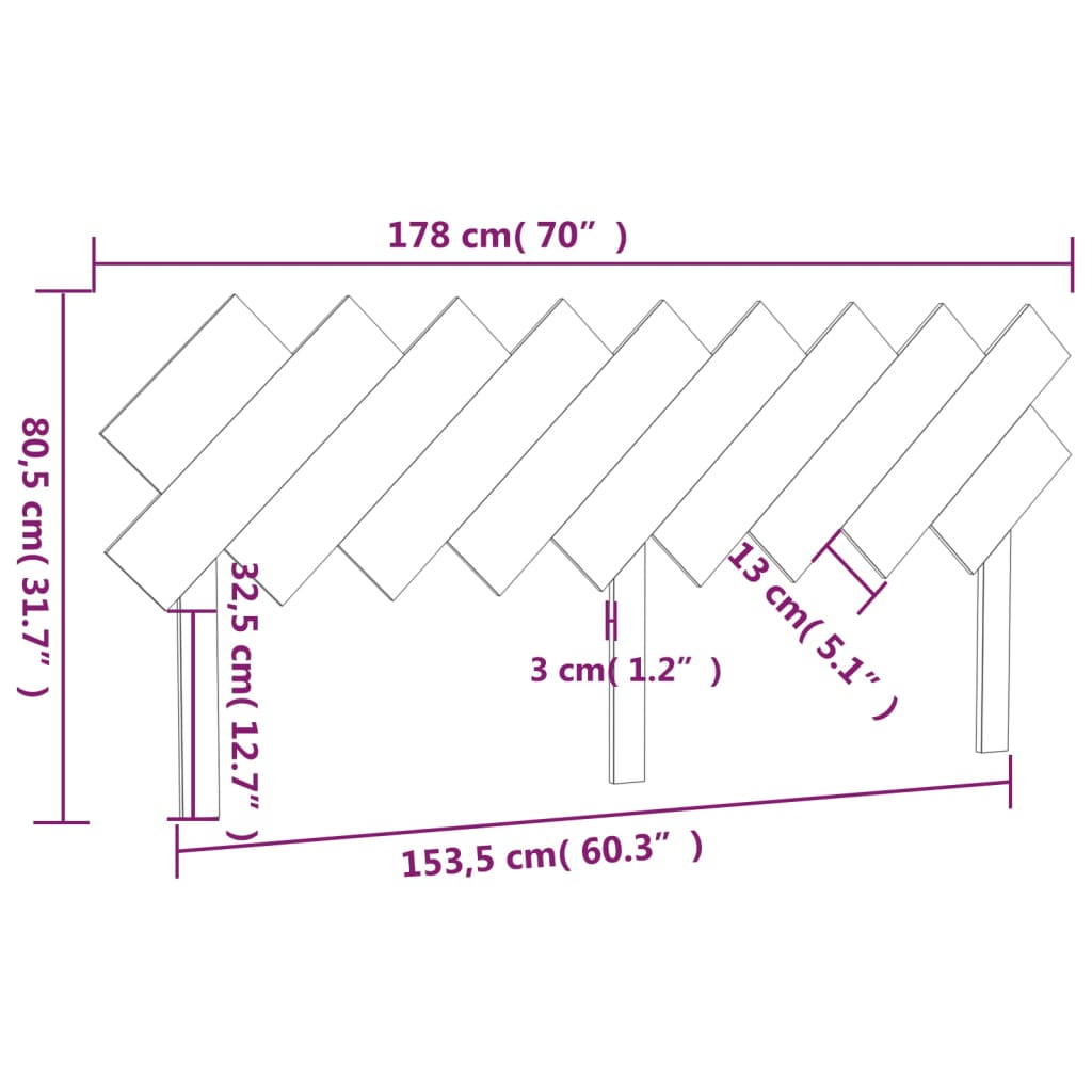 Hoofdbord 178x3x80,5 cm massief grenenhout grijs