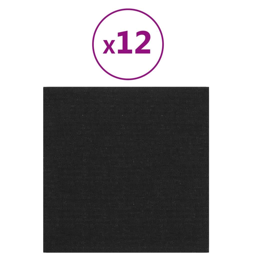 Wandpanelen 12 st 1,08 m² 30x30 cm stof zwart
