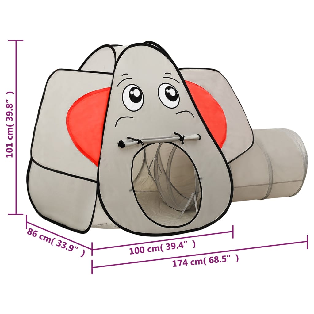 Kinderspeeltent met 250 ballen olifant 174x86x101 cm grijs