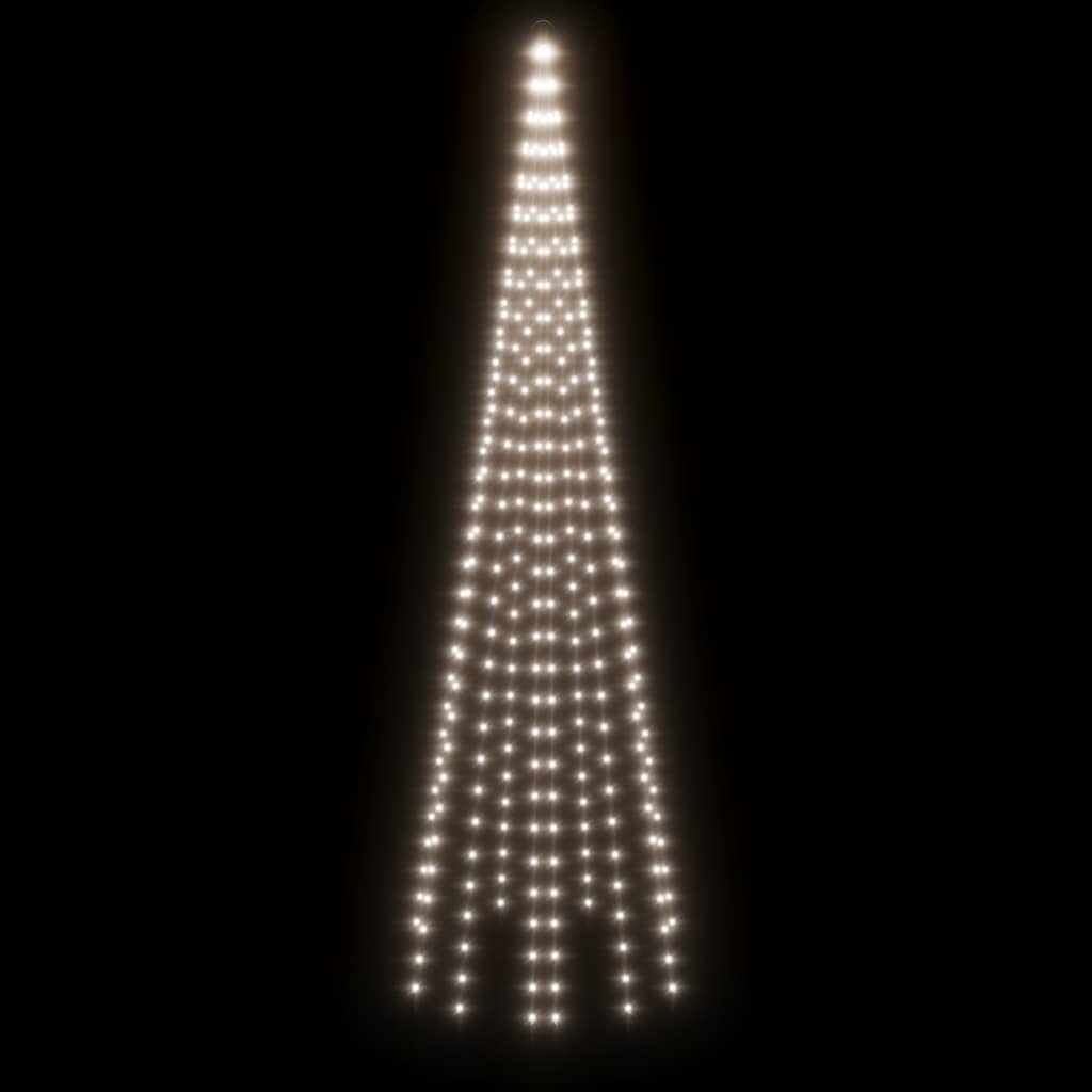 Vlaggenmast kerstboom 310 LED's koudwit 300 cm