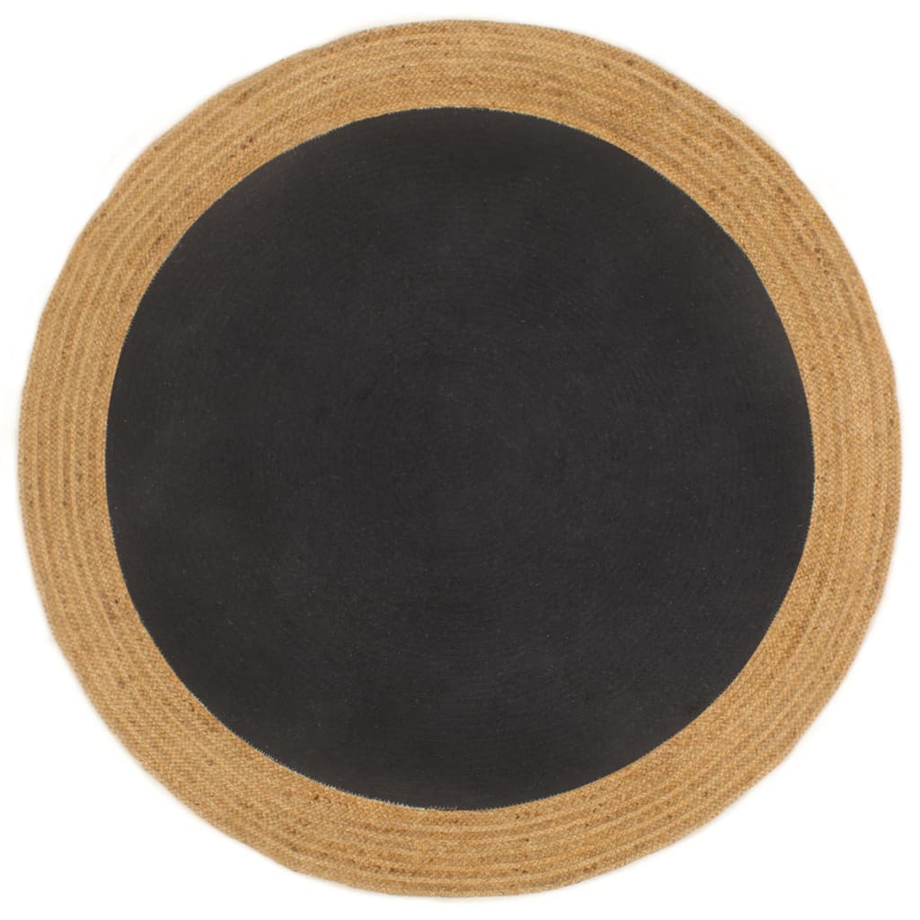 Vloerkleed rond gevlochten 150 cm jute en katoen zwart naturel