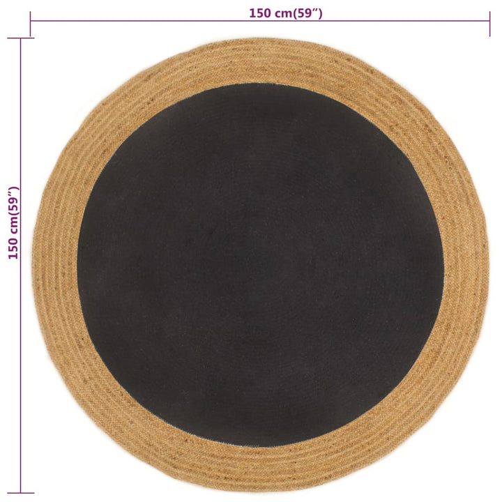 Vloerkleed rond gevlochten 150 cm jute en katoen zwart naturel