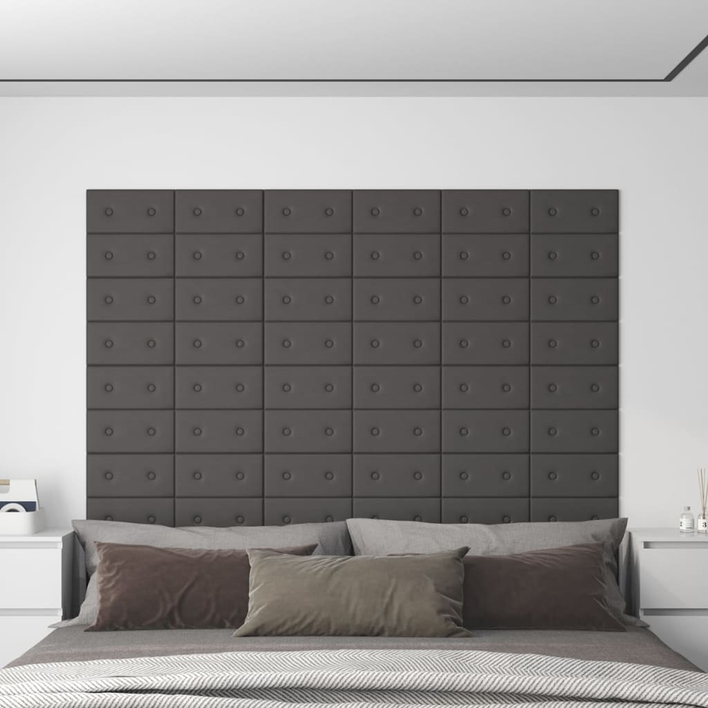 Wandpanelen 12 st 0,54 m² 30x15 cm kunstleer grijs