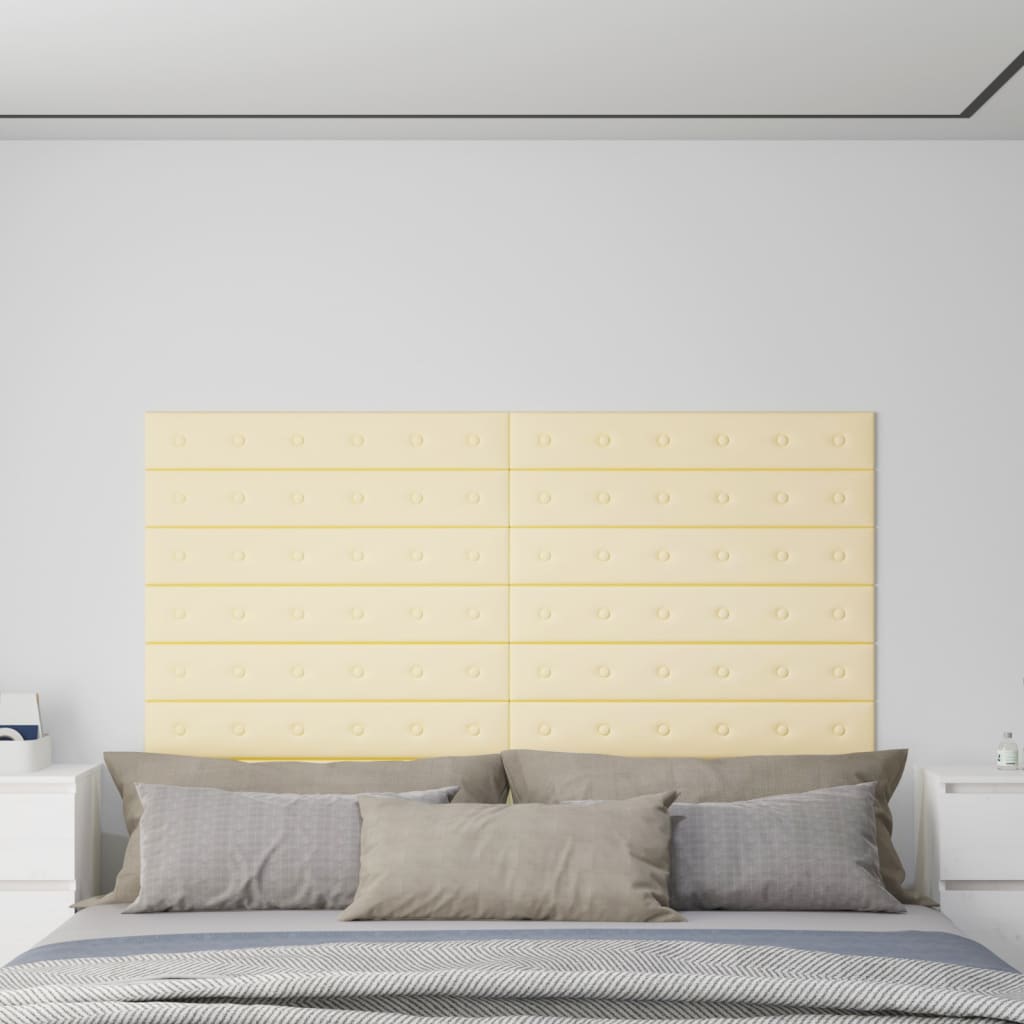 Wandpanelen 12 st 1,62 m² 90x15 cm kunstleer crèmekleurig
