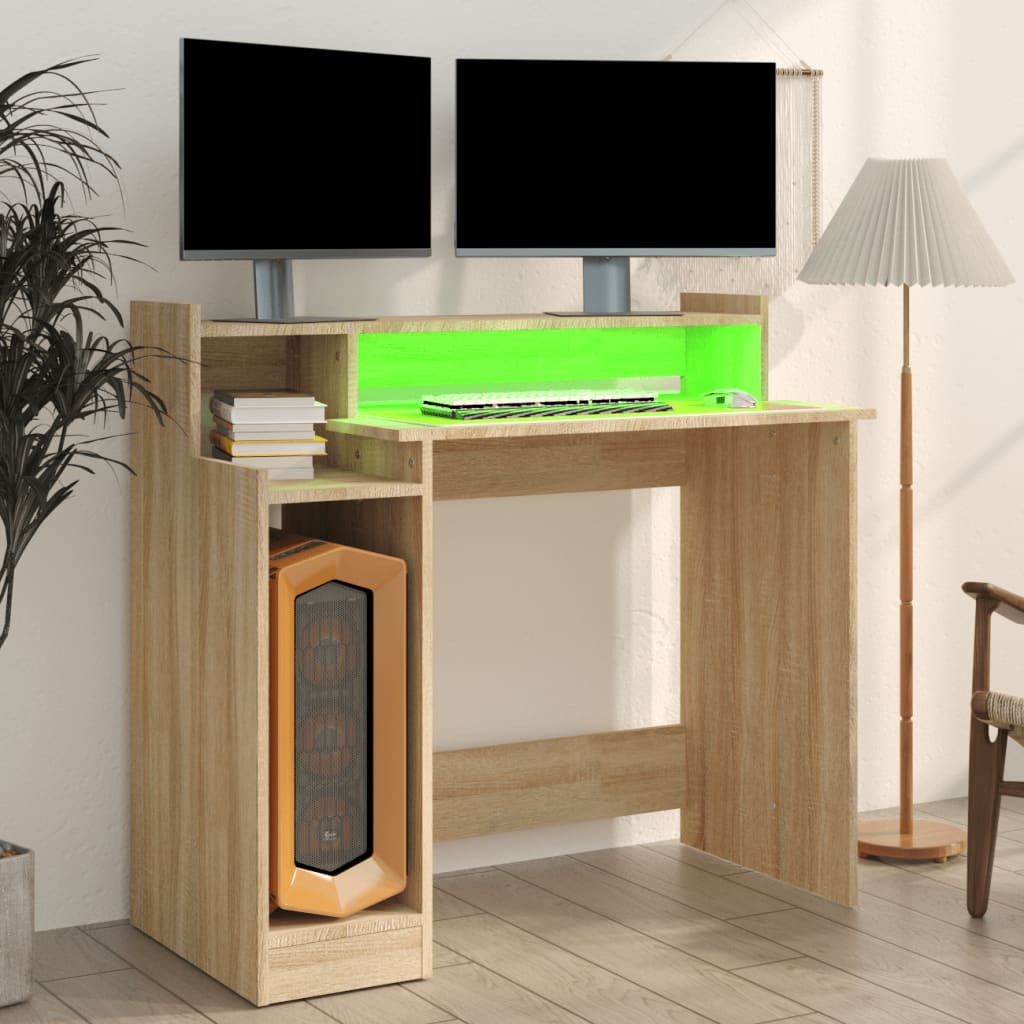 Bureau met LED-verlichting 97x90x45 cm hout sonoma eikenkleurig