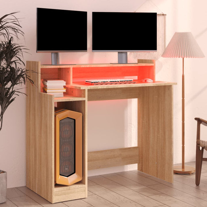 Bureau met LED-verlichting 97x90x45 cm hout sonoma eikenkleurig