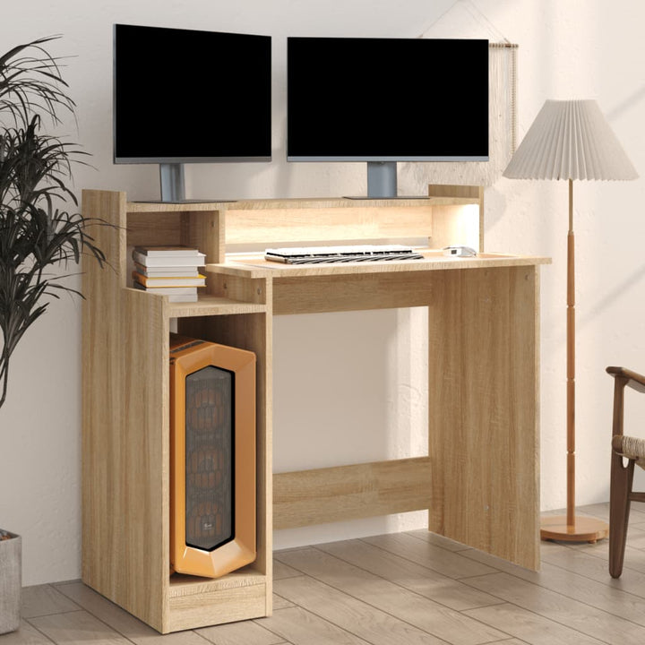 Bureau met LED-verlichting 97x90x45 cm hout sonoma eikenkleurig