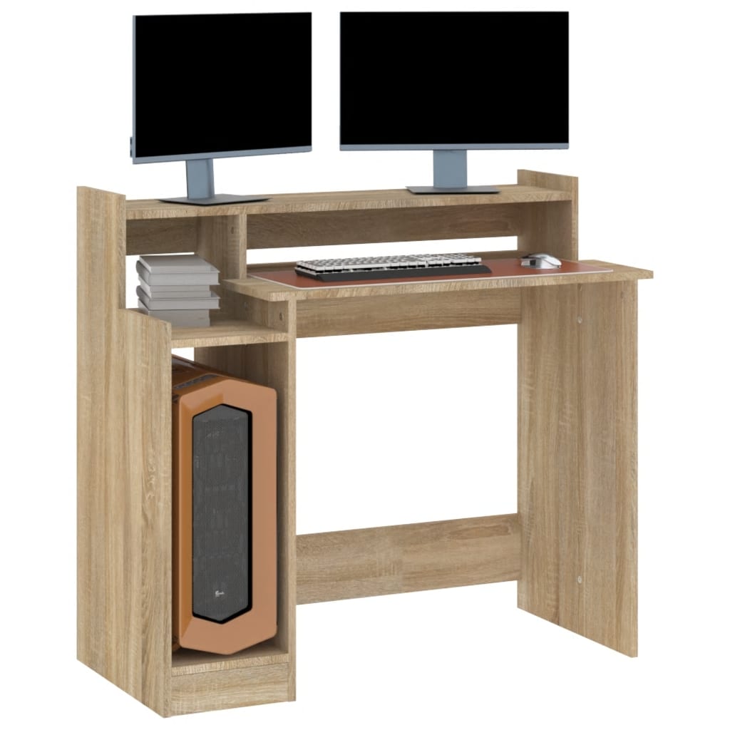 Bureau met LED-verlichting 97x90x45 cm hout sonoma eikenkleurig