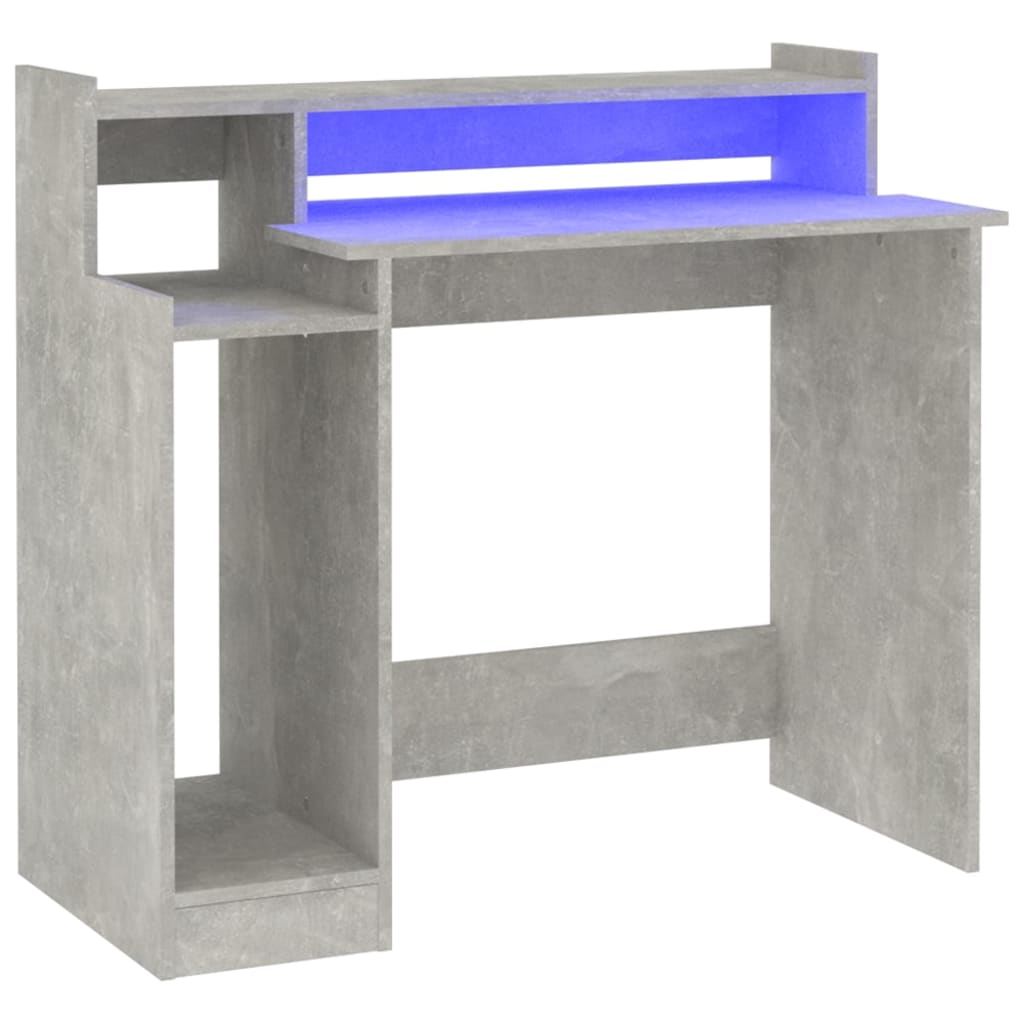 Bureau met LED-verlichting 97x90x45 cm bewerkt hout betongrijs