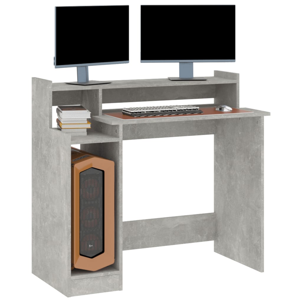 Bureau met LED-verlichting 97x90x45 cm bewerkt hout betongrijs