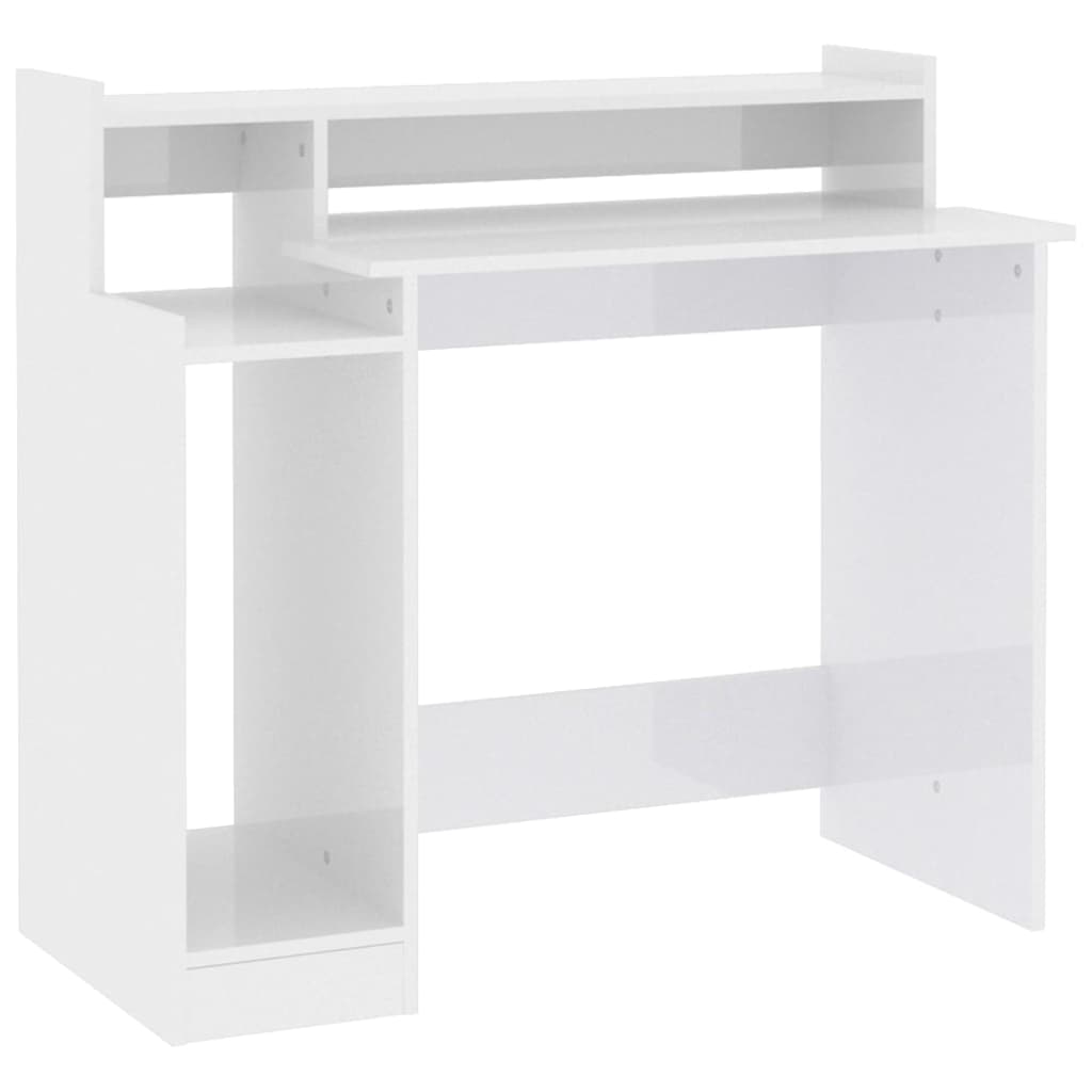 Bureau met LED-verlichting 97x90x45 cm hout hoogglans wit