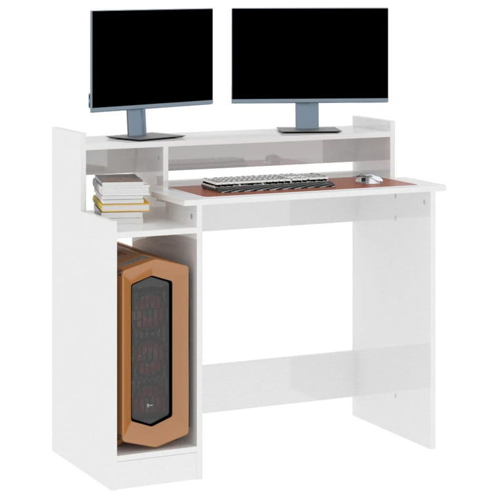 Bureau met LED-verlichting 97x90x45 cm hout hoogglans wit