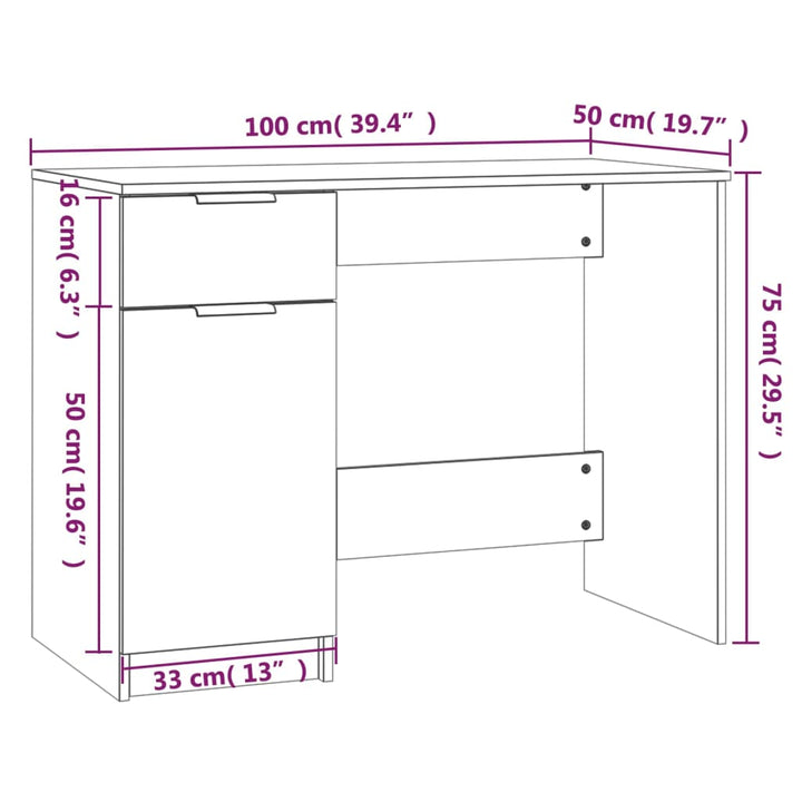 Bureau 100x50x75 cm bewerkt hout betongrijs