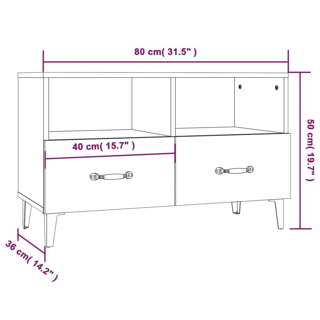 Tv-meubel 80x36x50 cm bewerkt hout hoogglans wit