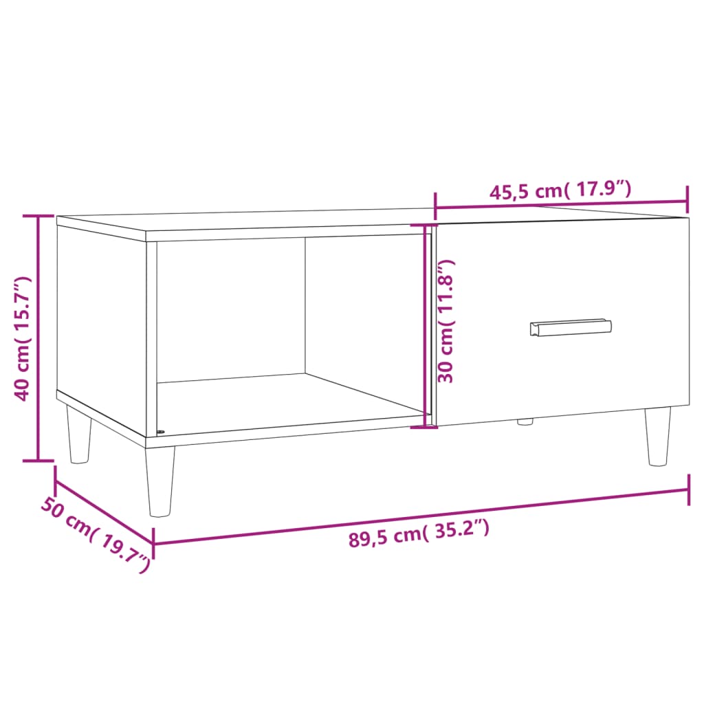 Salontafel 89,5x50x40 cm bewerkt hout hoogglans wit