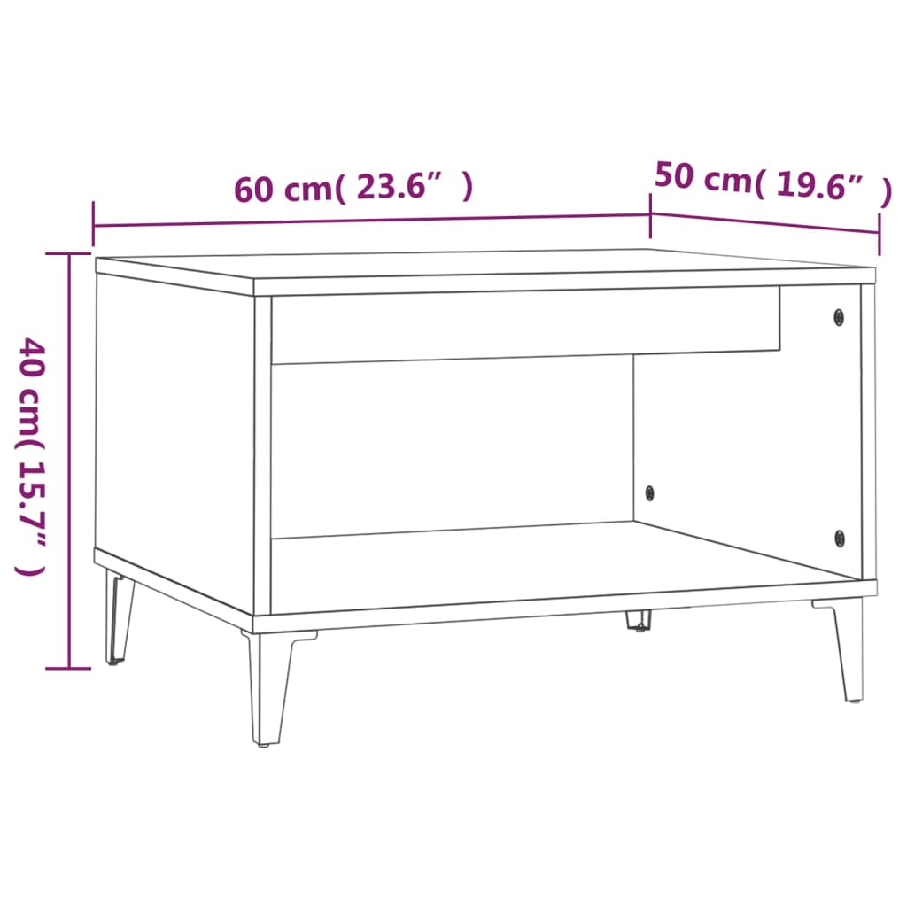 Salontafel 60x50x40 cm bewerkt hout hoogglans wit