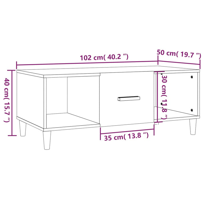 Salontafel 102x50x40 cm bewerkt hout hoogglans wit