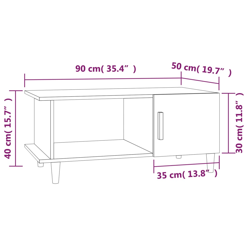 Salontafel 90x50x40 cm bewerkt hout hoogglans wit