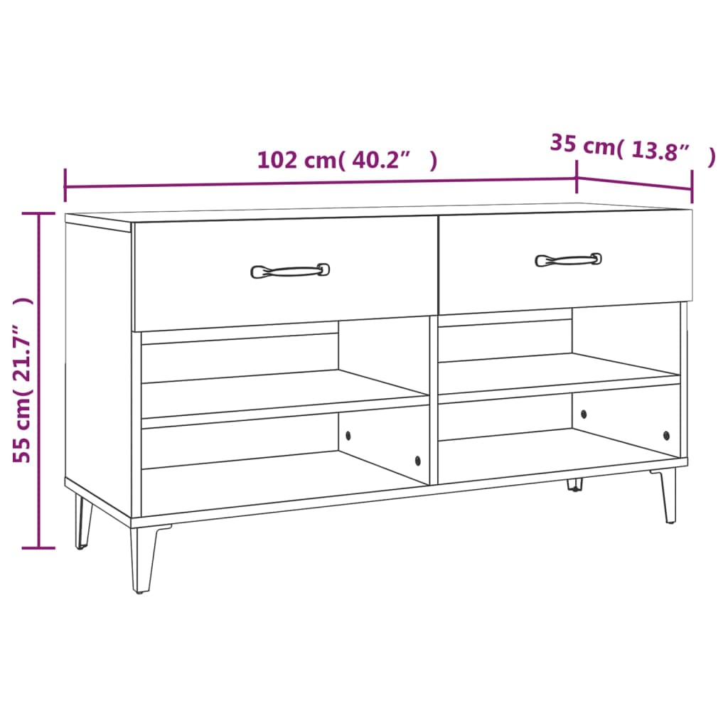 Schoenenkast 102x35x55 cm bewerkt hout sonoma eikenkleurig