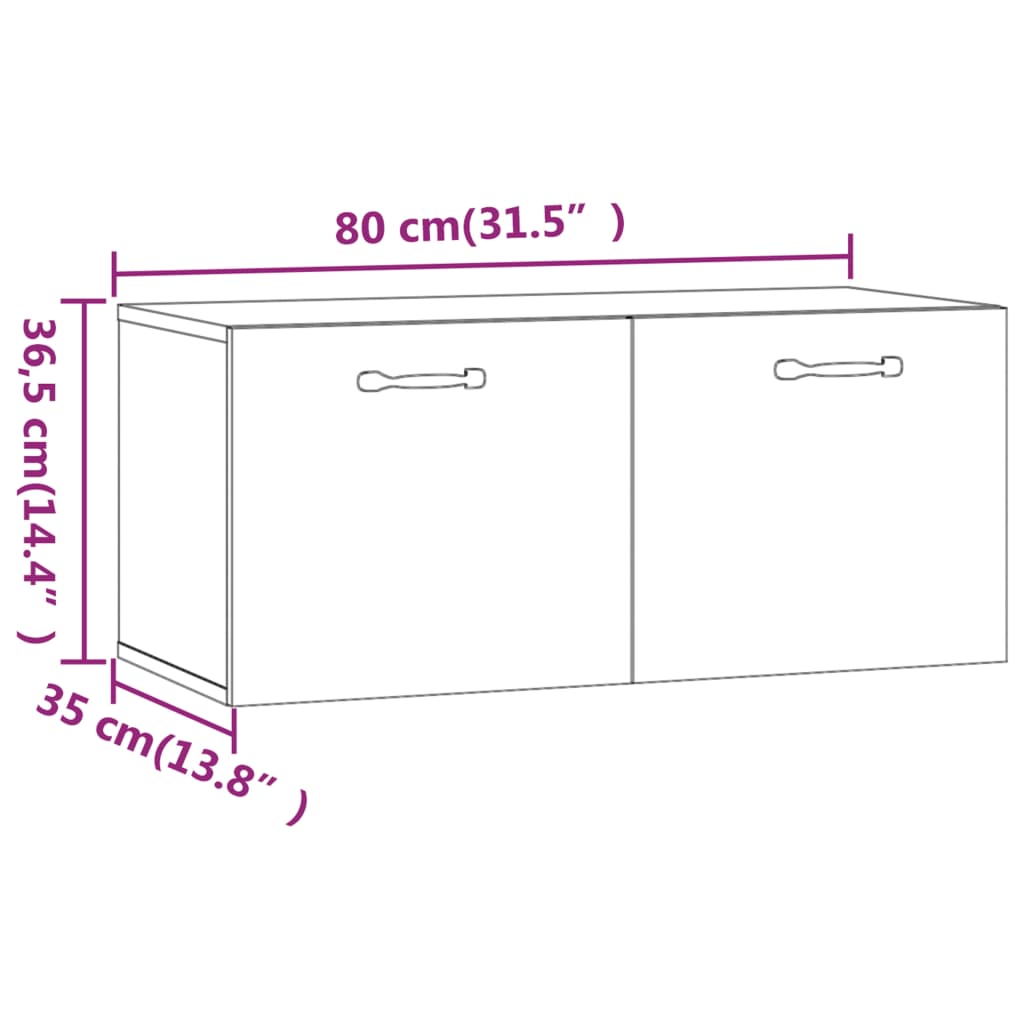 Wandkast 80x35x36,5 cm bewerkt hout zwart