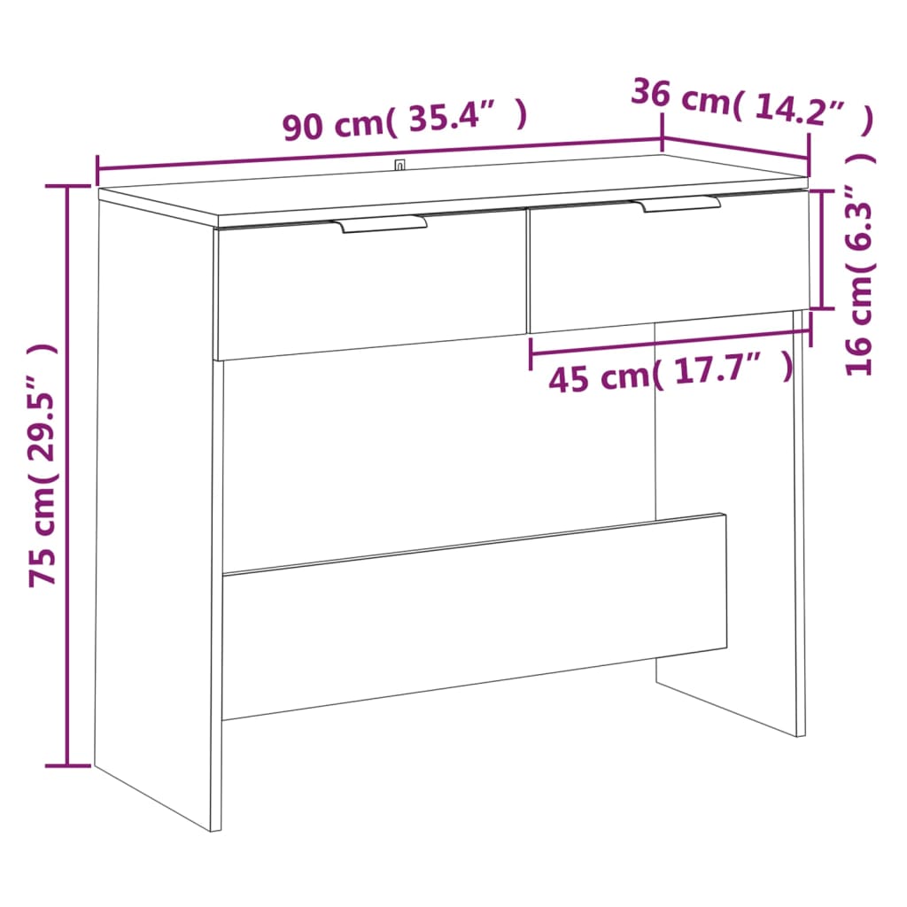 Wandtafel 90x36x75 cm bewerkt hout gerookt eikenkleurig