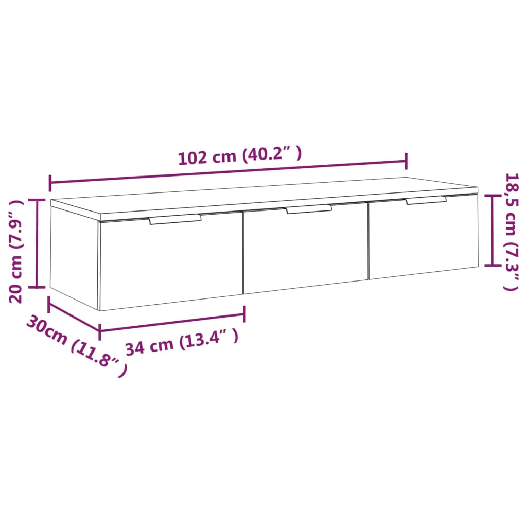 Wandkast 102x30x20 cm bewerkt hout grijs sonoma eikenkleurig