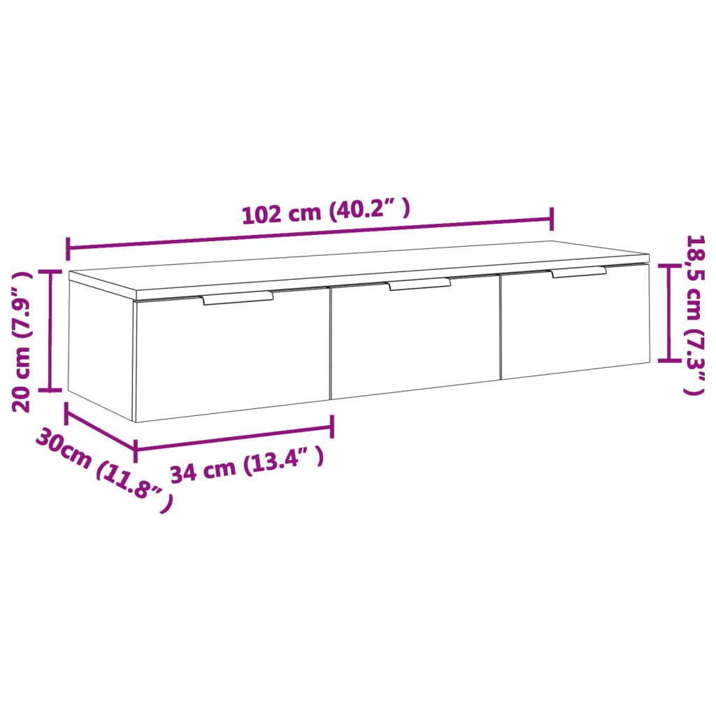 Wandkast 102x30x20 cm bewerkt hout grijs sonoma eikenkleurig