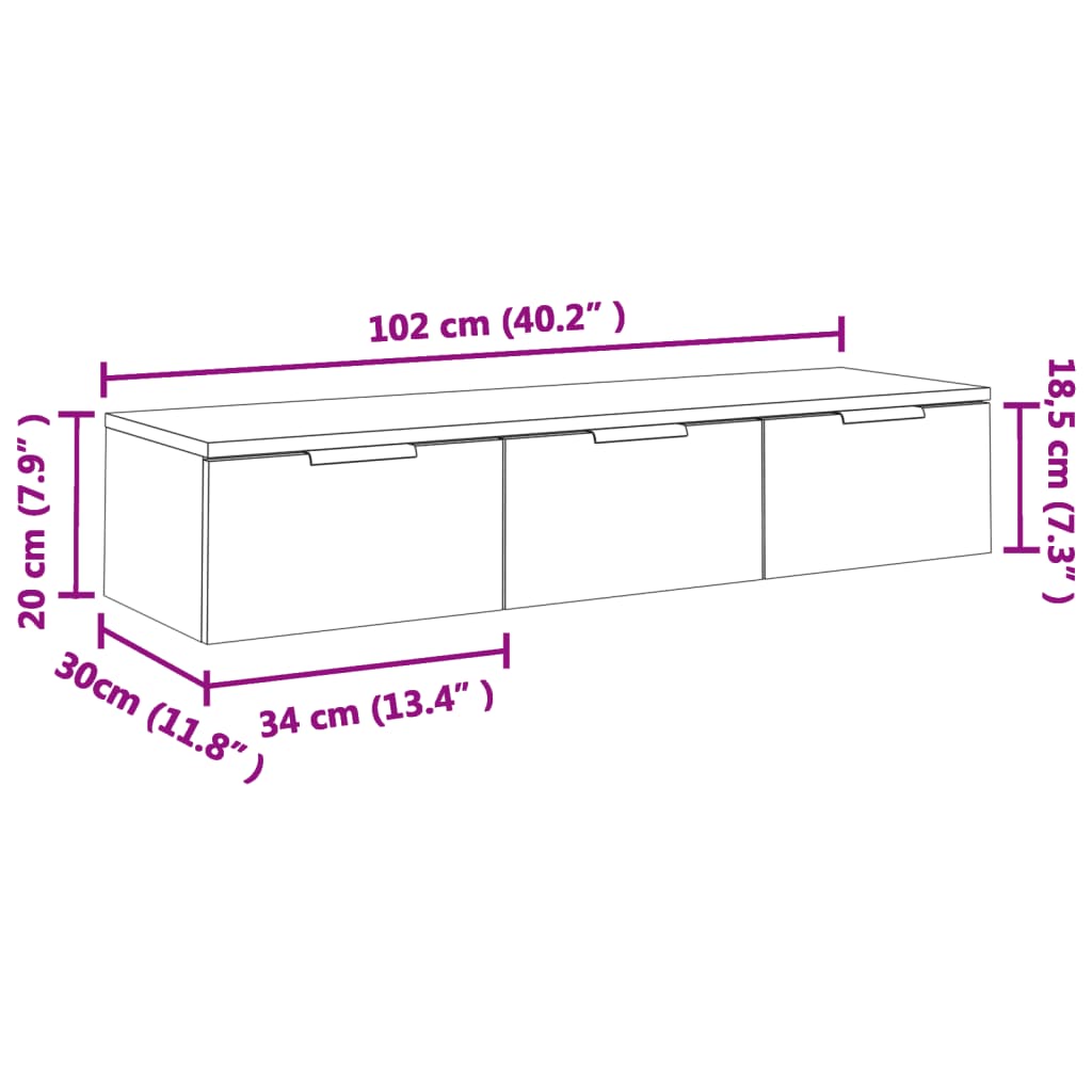 Wandkast 102x30x20 cm bewerkt hout bruineikenkleurig