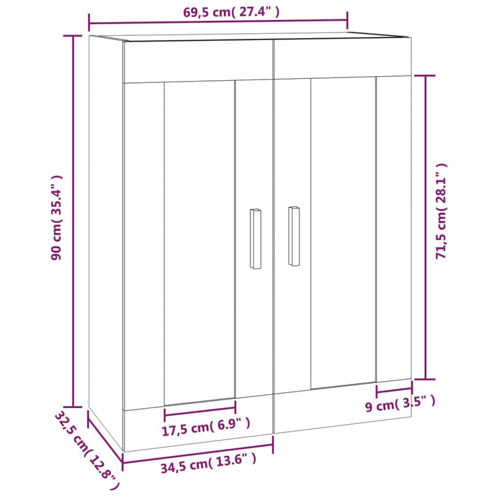 Wandkast 69,5x32,5x90 cm bewerkt hout gerookt eikenkleurig