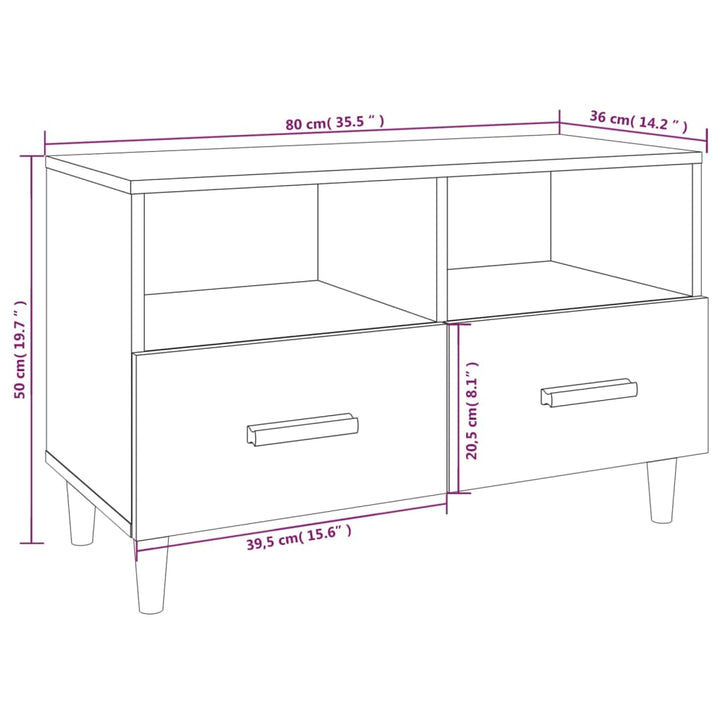 Tv-meubel 80x36x50 cm bewerkt hout grijs sonoma eikenkleurig