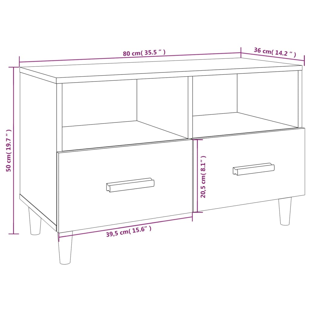 Tv-meubel 80x36x50 cm bewerkt hout bruineikenkleurig