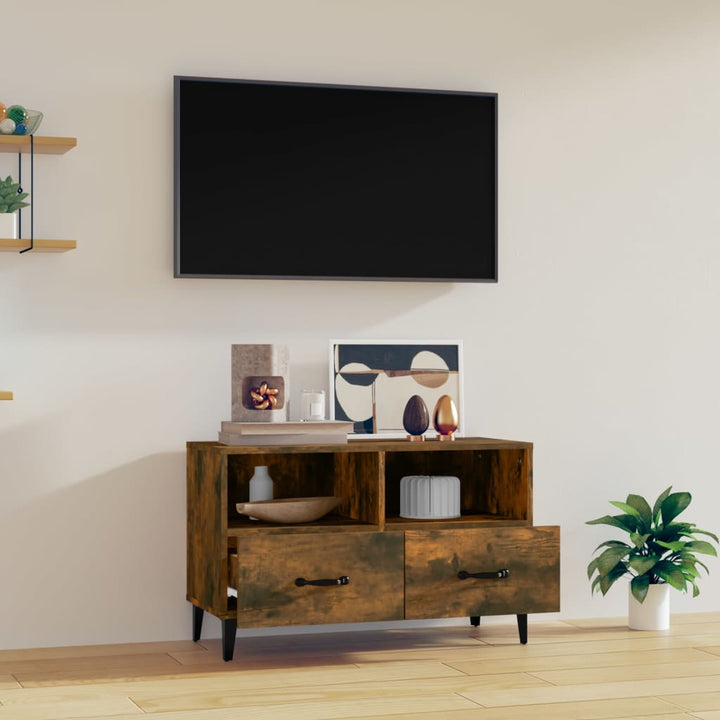 Tv-meubel 80x36x50 cm bewerkt hout gerookt eikenkleurig