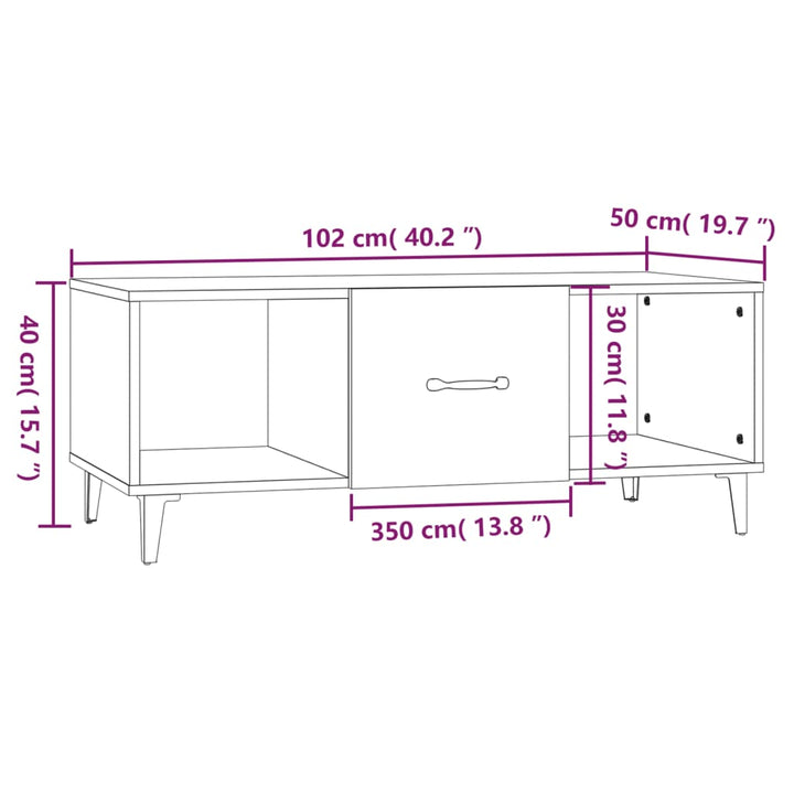 Salontafel 102x50x40 cm bewerkt hout gerookt eikenkleurig