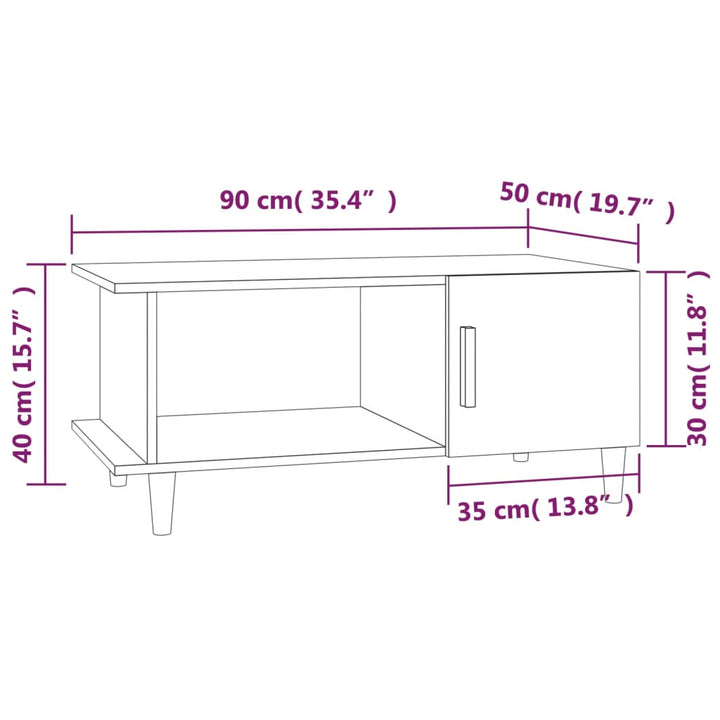 Salontafel 90x50x40 cm bewerkt hout bruineikenkleurig