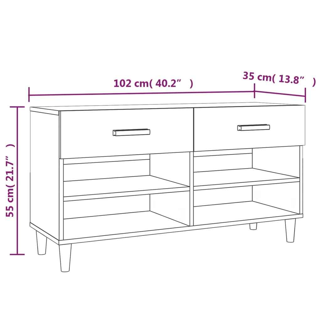 Schoenenkast 102x35x55 cm bewerkt hout gerookt eikenkleurig