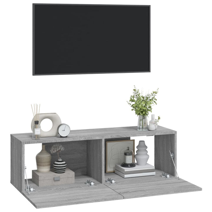 Tv-meubelen 2 st wandgemonteerd 100x30x30 cm hout grijs sonoma