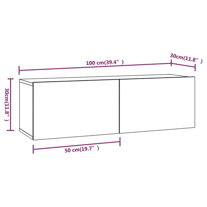 Tv-meubelen 2 st wandgemonteerd 100x30x30 cm hout grijs sonoma