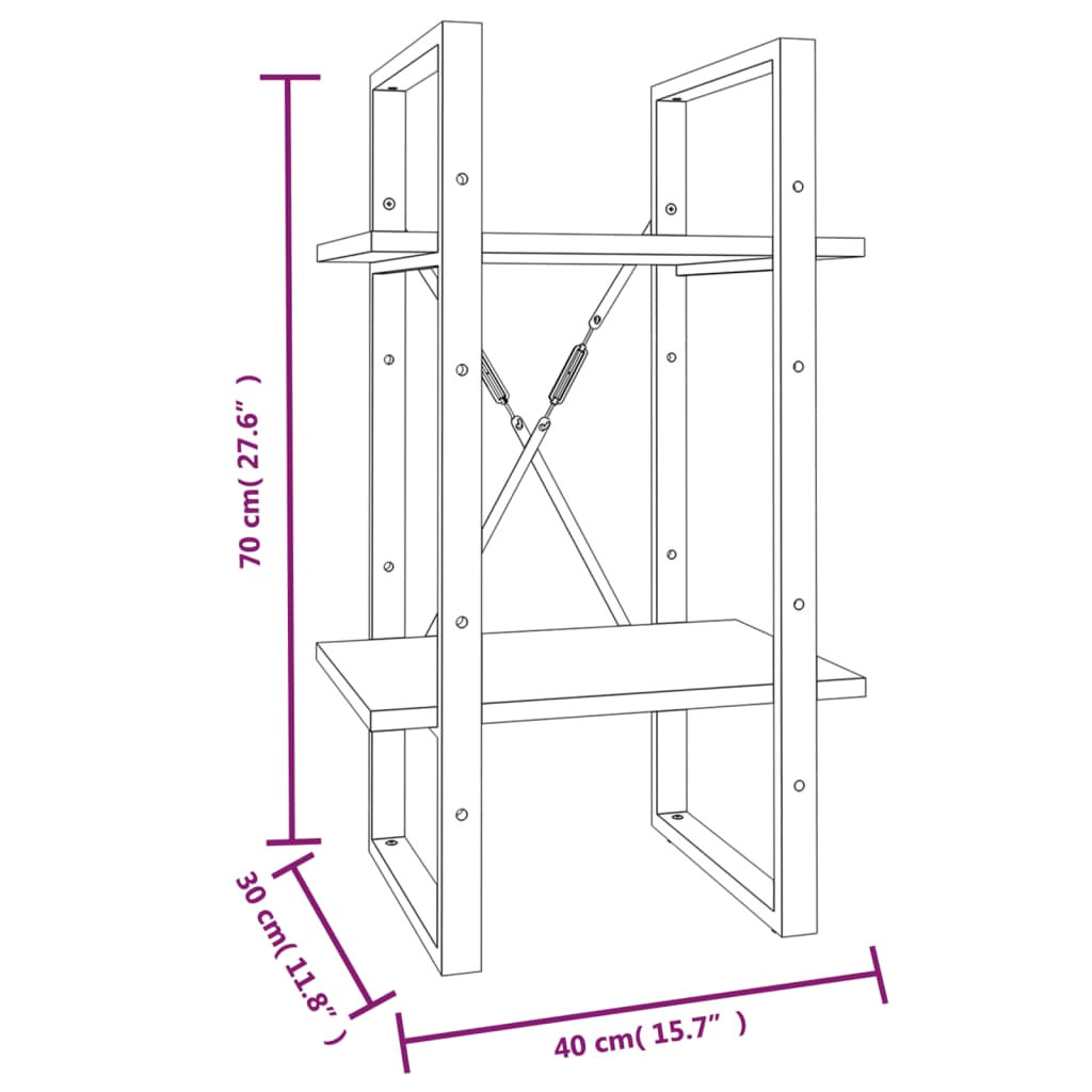 Boekenkast 2-laags 40x30x70 cm bewerkt hout grijs sonoma eiken