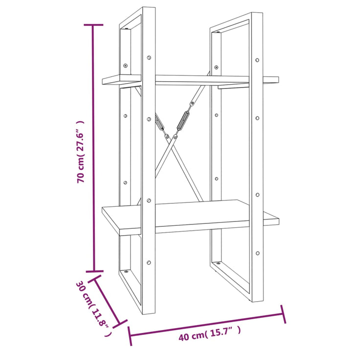 Boekenkast 2-laags 40x30x70 cm bewerkt hout grijs sonoma eiken