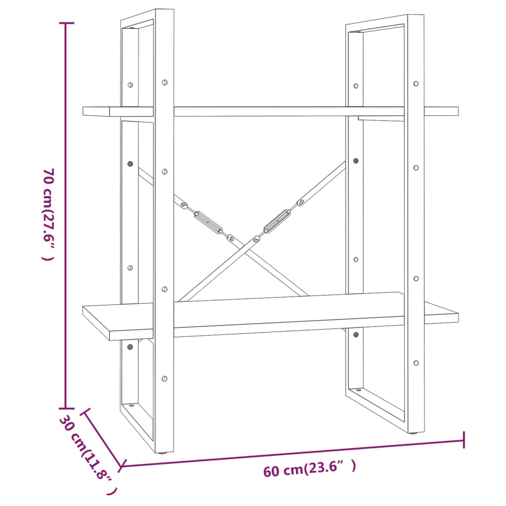 Boekenkast 60x30x70 cm bewerkt hout bruineikenkleurig